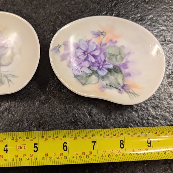 (2) Vintage Hand Painted Porcelain Jewelry Trinket Dish Floral 4 1/4" X 3 1/2" - Picture 10 of 10